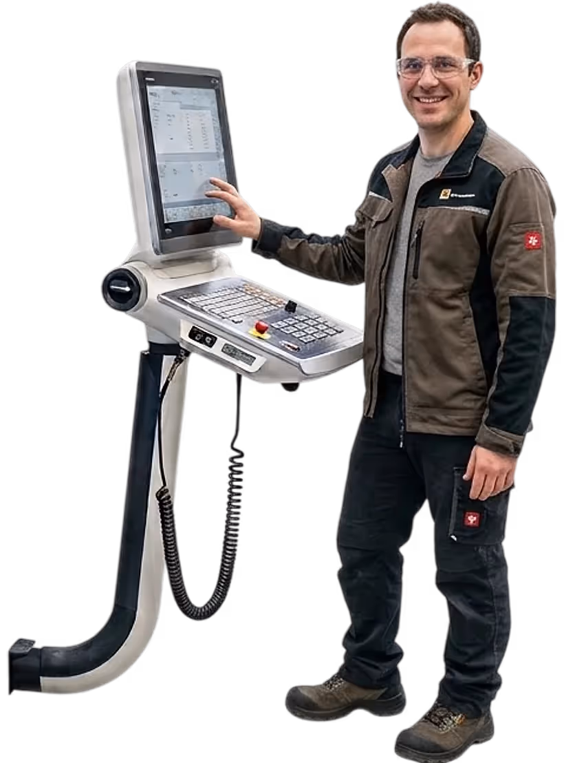 Zerspanungsmechaniker an der Steuerung einer CNC-Maschine.